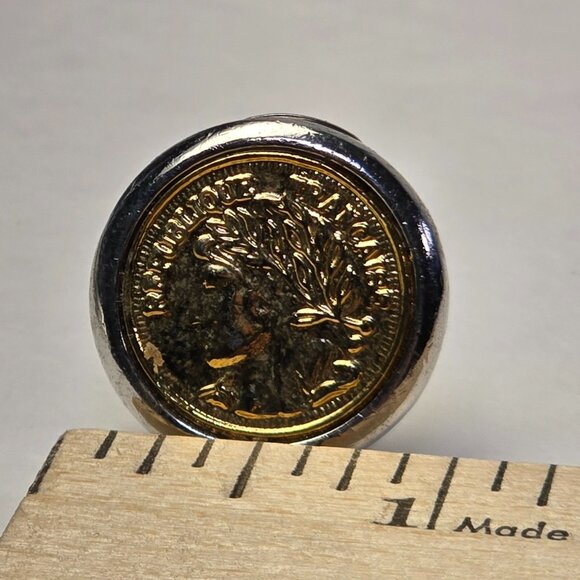 Vintage Earrings Clip On French Republic Coin Medallion Jewelry Parisian Chic - Picture 7 of 8